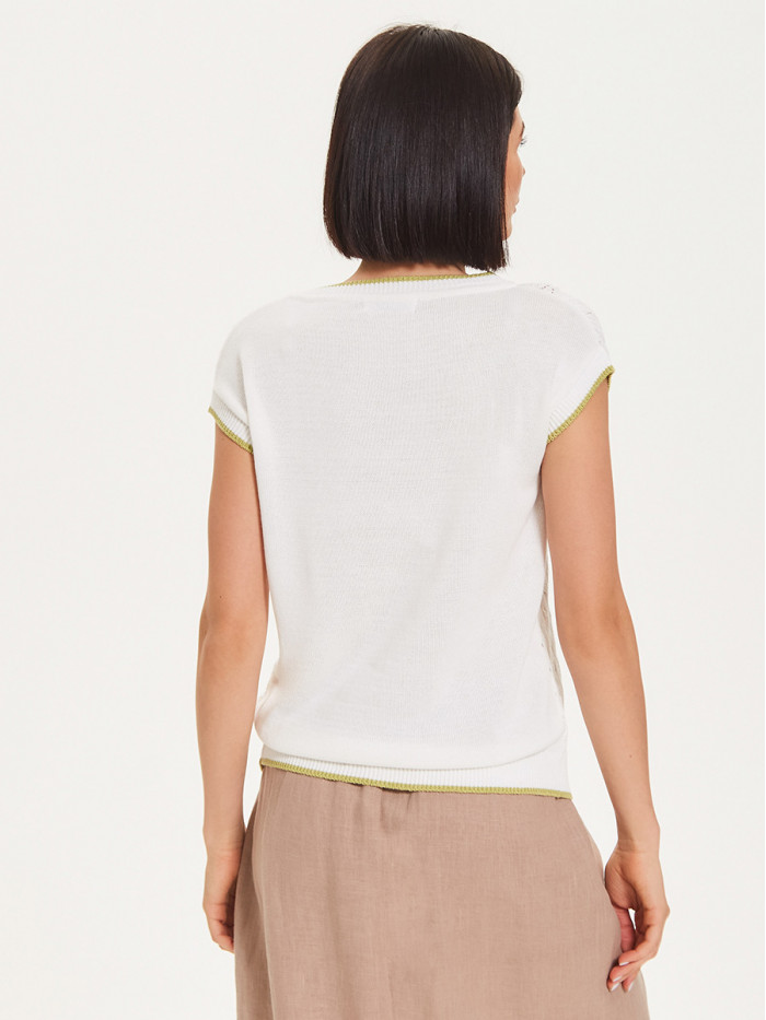 Яркий оригинальный джемпер белого и оливкового цвета ВТЛ-27