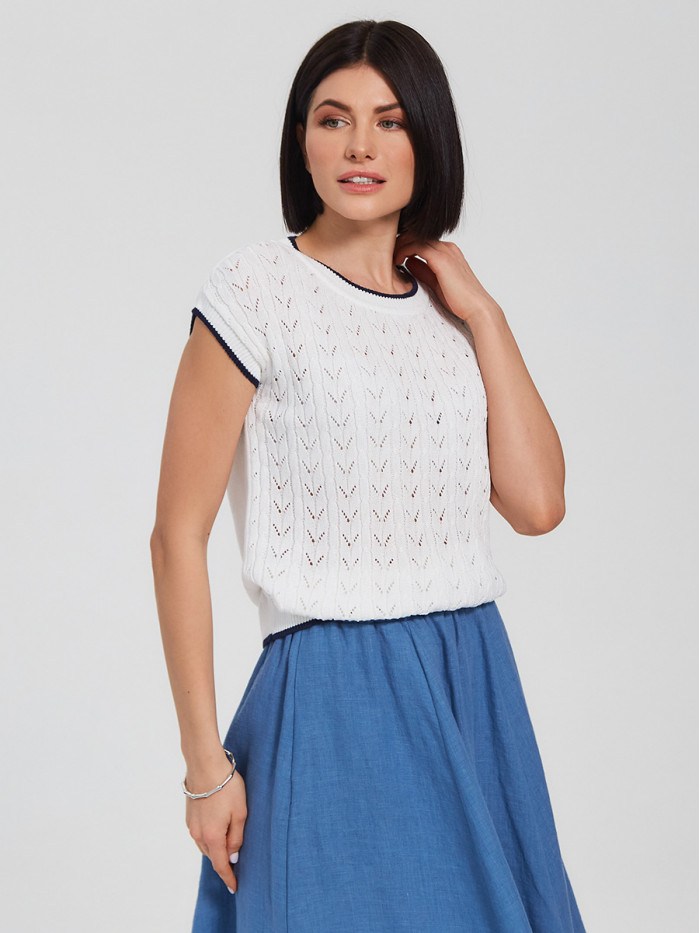 Яркий оригинальный джемпер белого и синего цветов ВТЛ-27