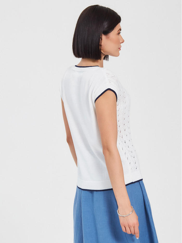 Яркий оригинальный джемпер белого и синего цветов ВТЛ-27