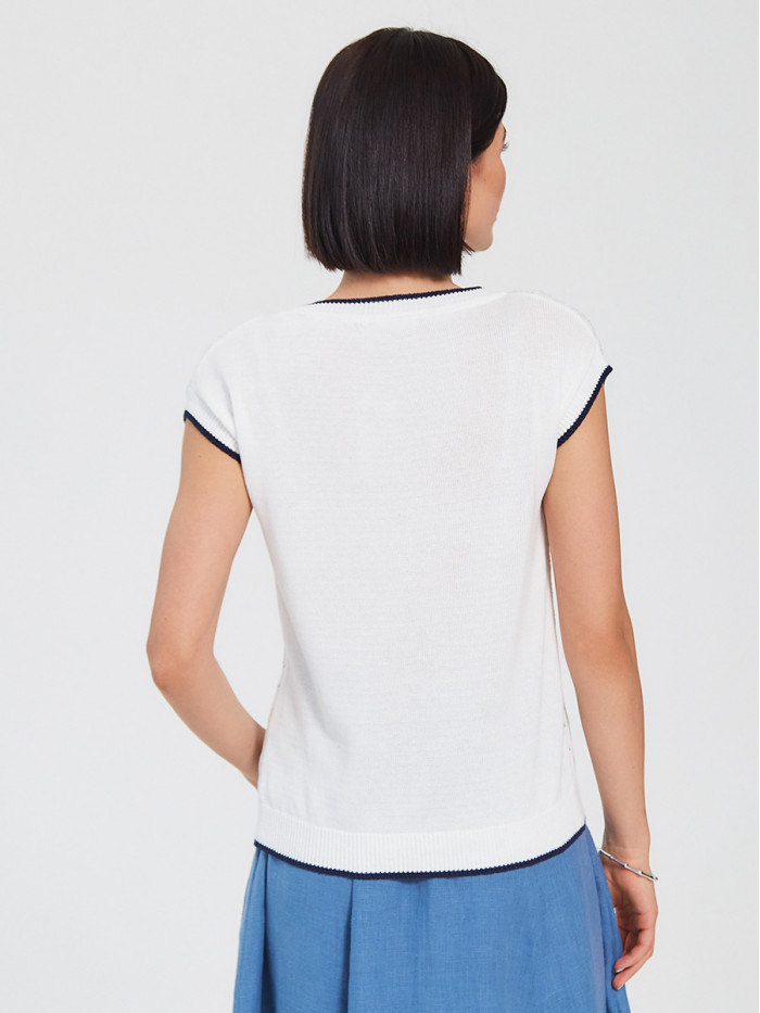 Яркий оригинальный джемпер белого и синего цветов ВТЛ-27