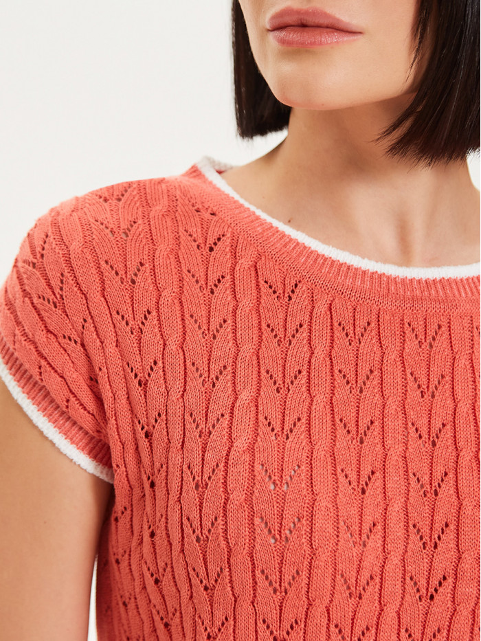 Яркий оригинальный джемпер персикового-белого цвета ВТЛ-27