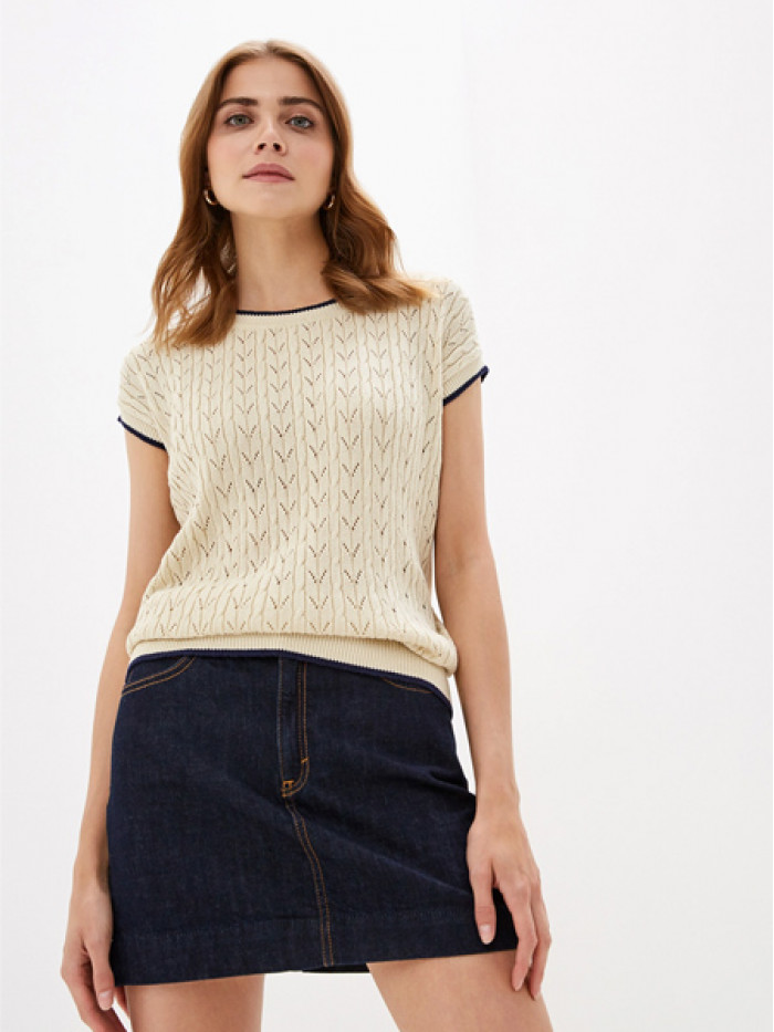 Яркий оригинальный джемпер светло-бежевого и темно-синего цвета ВТЛ-27