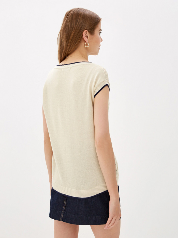 Яркий оригинальный джемпер светло-бежевого и темно-синего цвета ВТЛ-27