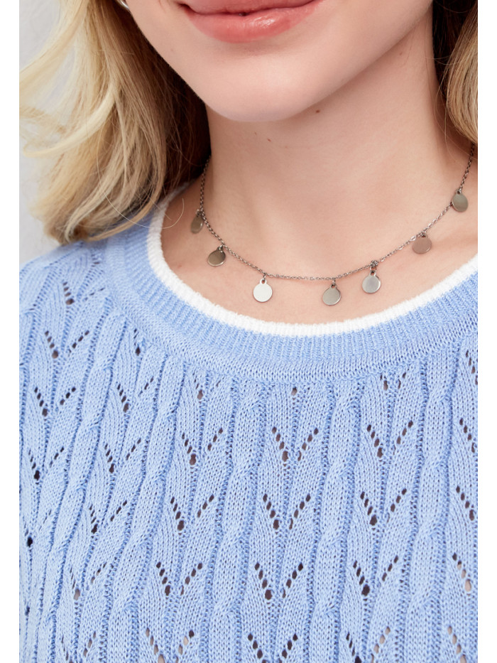 Яркий оригинальный джемпер светло-голубого и белого цвета ВТЛ-27