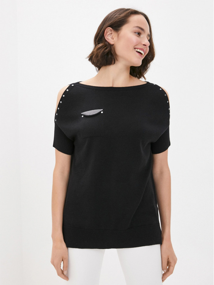 Джемпер женский прямого кроя черно-серого цвета ВТЛ-32