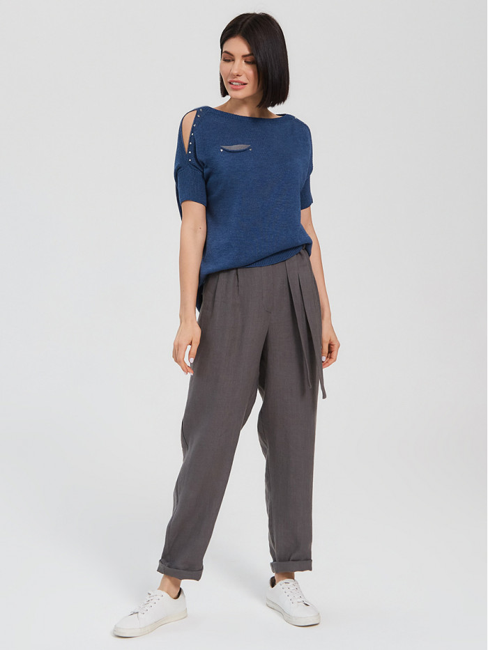 Джемпер женский летний прямого кроя индиго-серого цвета ВТЛ-32