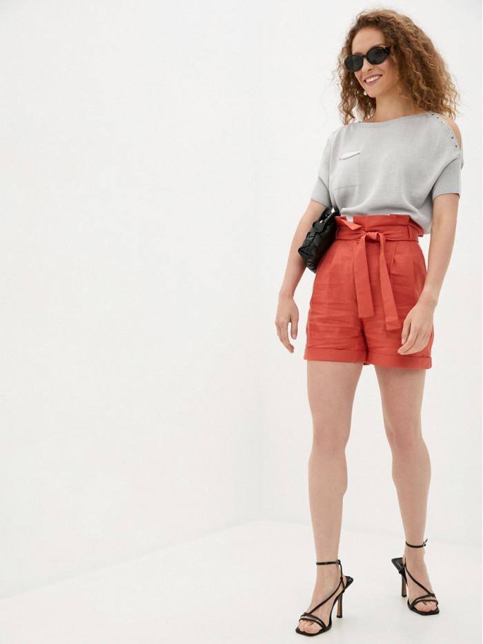 Джемпер женский летний прямого кроя светло-серого-белого цвета ВТЛ-32