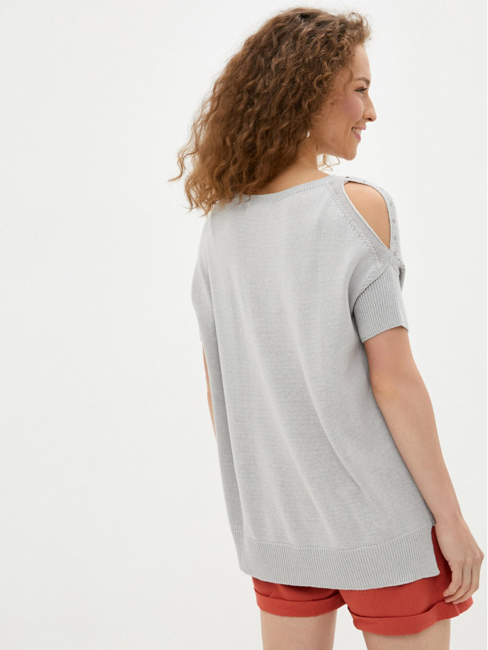 Джемпер женский летний прямого кроя светло-серого-белого цвета ВТЛ-32