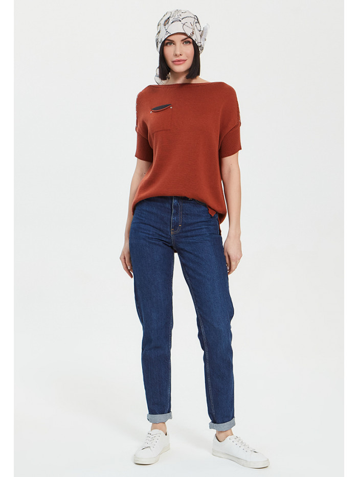 Джемпер женский летний прямого кроя терракотового-графитового цвета ВТЛ-32