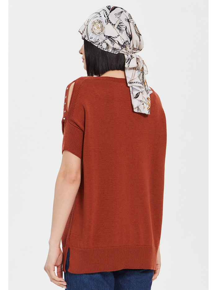 Джемпер женский летний прямого кроя терракотового-графитового цвета ВТЛ-32