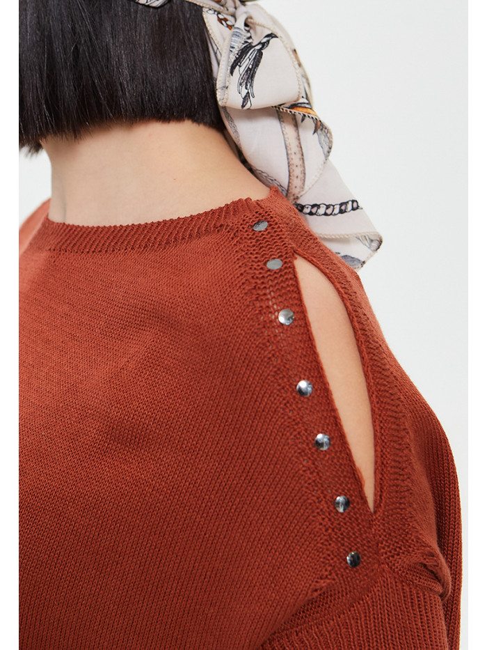 Джемпер женский летний прямого кроя терракотового-графитового цвета ВТЛ-32