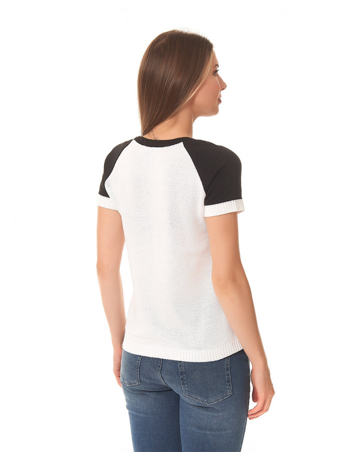 Джемпер с коротким рукавом и ажурной вставкой белого и черного цвета ВТЛ-35