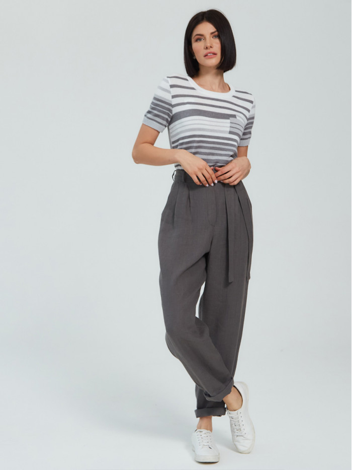 Легкий летний джемпер светло-серого-серого-белого цвета ВТЛ-37