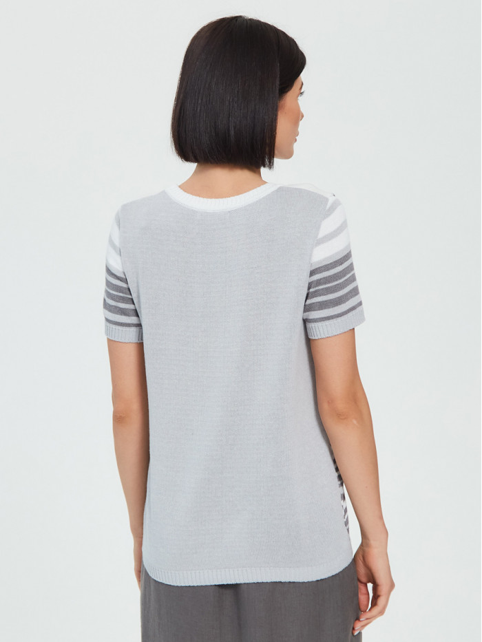 Легкий летний джемпер светло-серого-серого-белого цвета ВТЛ-37