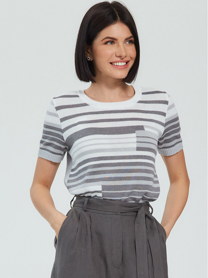 Легкий летний джемпер светло-серого-серого-белого цвета ВТЛ-37