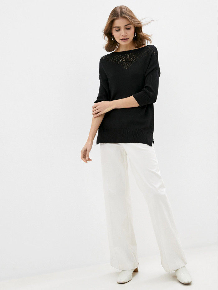 Женский джемпер с ажурной вязкой черного цвета ВТЛ-38