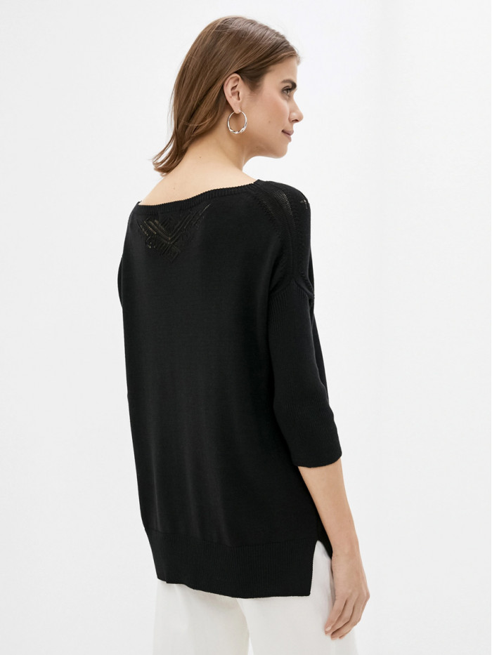 Женский джемпер с ажурной вязкой черного цвета ВТЛ-38