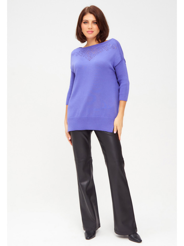 Женский джемпер с ажурной вязкой сине-лилового цвета ВТЛ-38