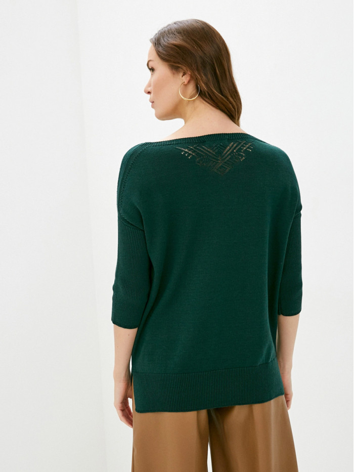 Женский джемпер с ажурной вязкой темно-зеленого цвета ВТЛ-38