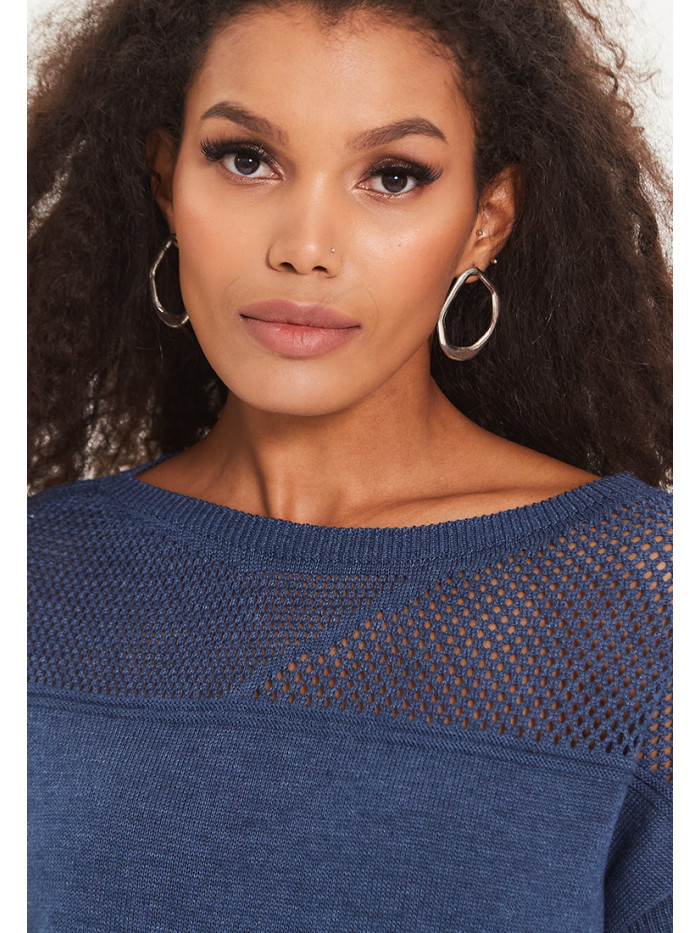 Удлиненный женский летний джемпер с коротким рукавом индиго цвета ВТЛ-40