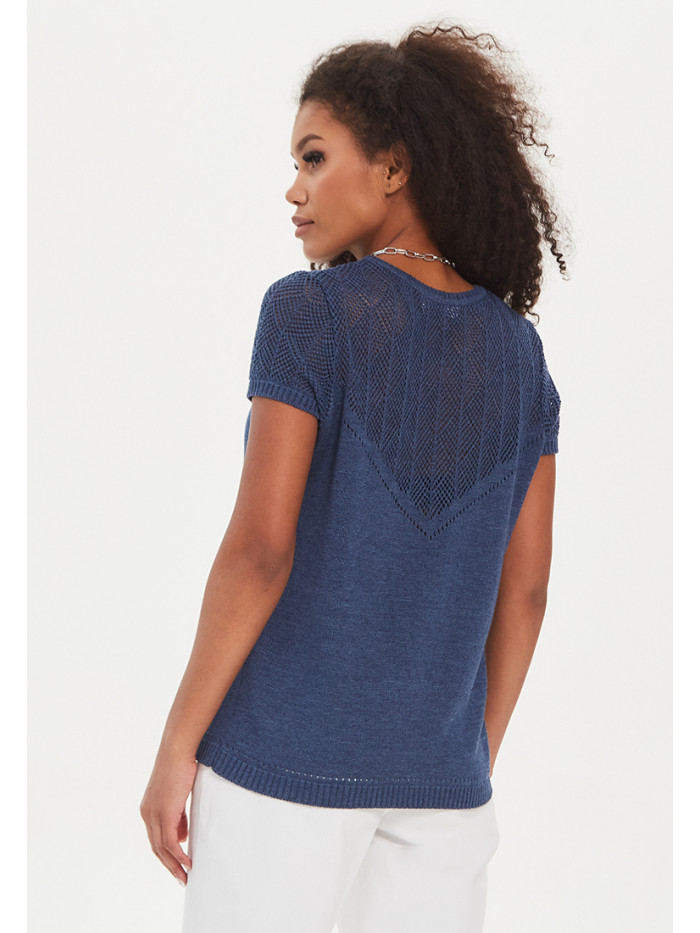 Трикотажный джемпер полуприлегающего силуэта с коротким рукавом индиго цвета ВТЛ-41