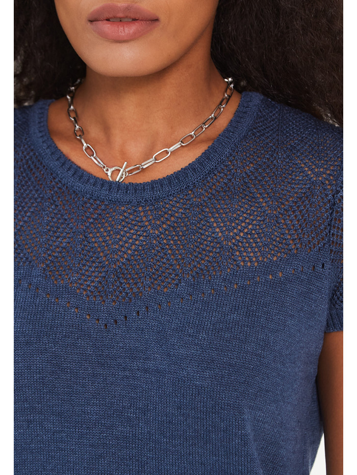 Трикотажный джемпер полуприлегающего силуэта с коротким рукавом индиго цвета ВТЛ-41