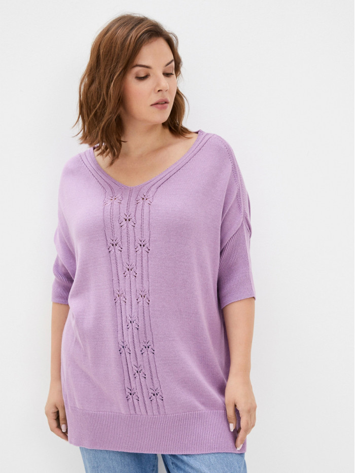 Джемпер женский прямого кроя ярко-сиреневого цвета ВТЛ-45