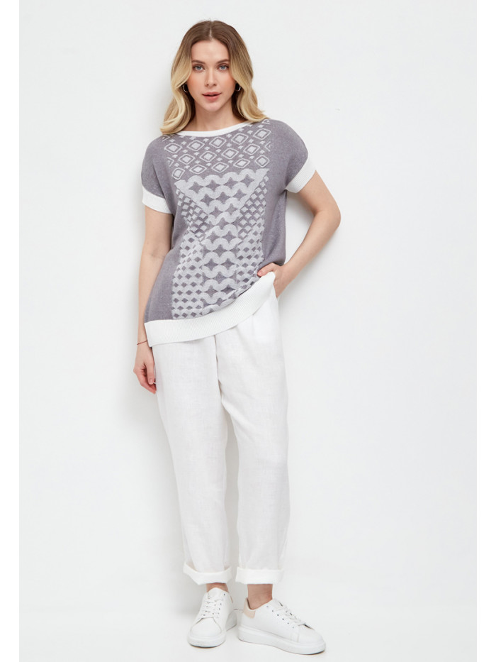 Женский летний джемпер прямого кроя серый-белого цвета ВТЛ-49