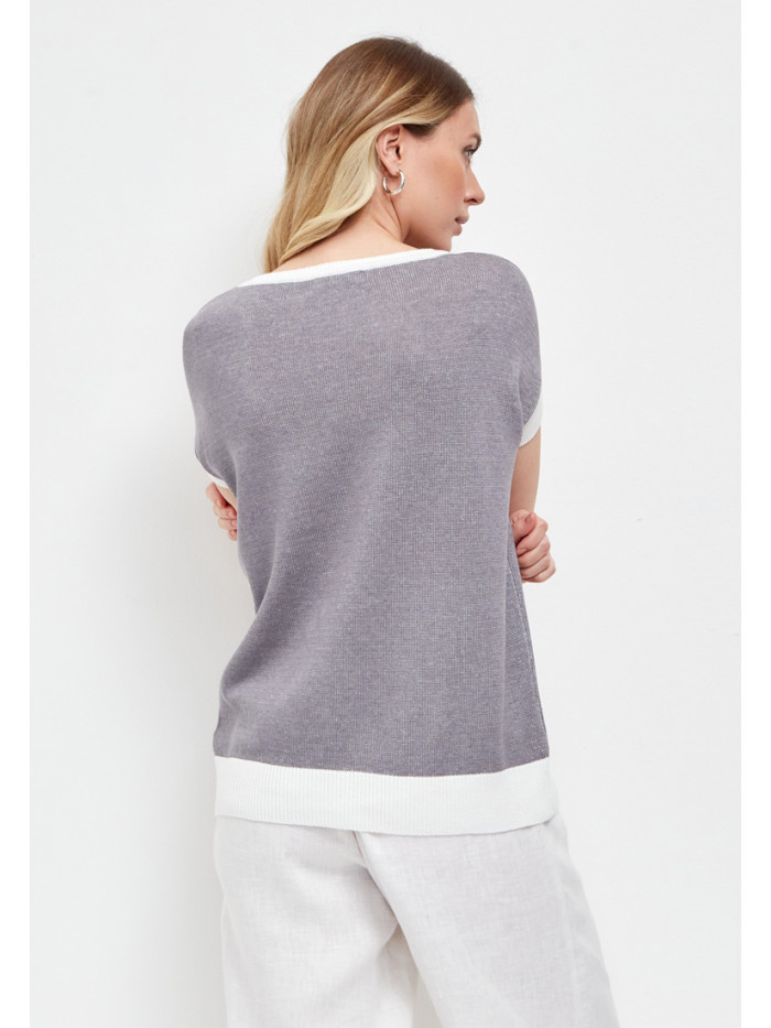 Женский летний джемпер прямого кроя серый-белого цвета ВТЛ-49