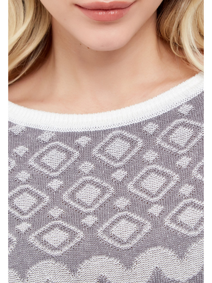 Женский летний джемпер прямого кроя серый-белого цвета ВТЛ-49