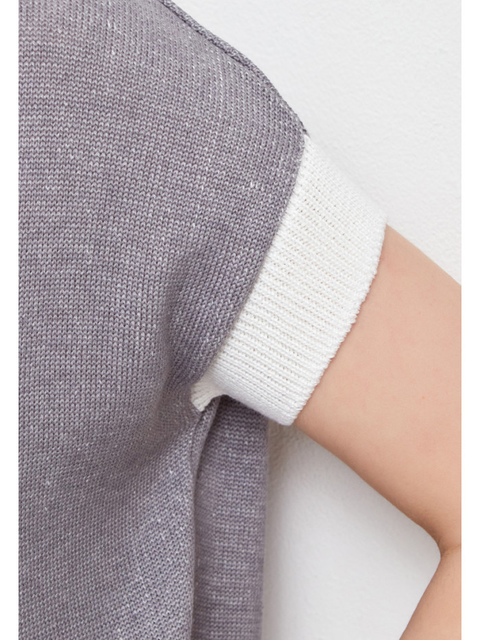 Женский летний джемпер прямого кроя серый-белого цвета ВТЛ-49