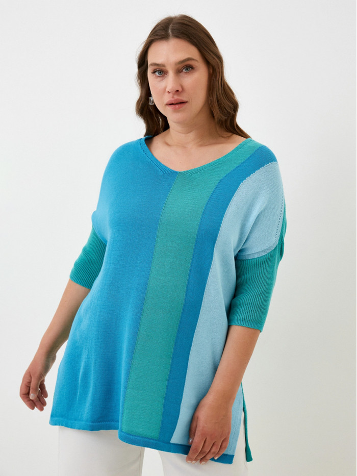 Джемпер прямого кроя с укороченным рукавом цвета бирюзовый-лазурный-морская волна ВТЛ-55