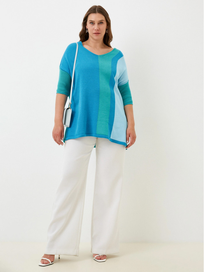 Джемпер прямого кроя с укороченным рукавом цвета бирюзовый-лазурный-морская волна ВТЛ-55