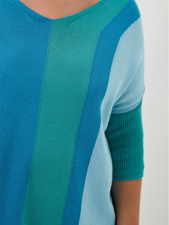 Джемпер прямого кроя с укороченным рукавом цвета бирюзовый-лазурный-морская волна ВТЛ-55