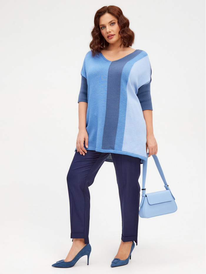 Джемпер прямого кроя с укороченным рукавом серо-голубого-светлого индиго цвета ВТЛ-55