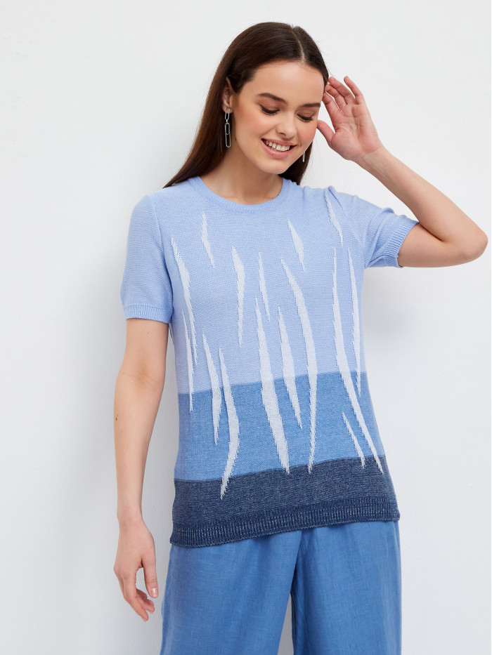 Яркий красочный женский джемпер светло-голубого цвета ВТЛ-57