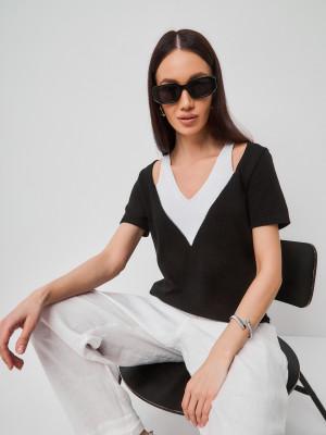 Оригинальный комбинированный джемпер черного цвета ВТЛ-67