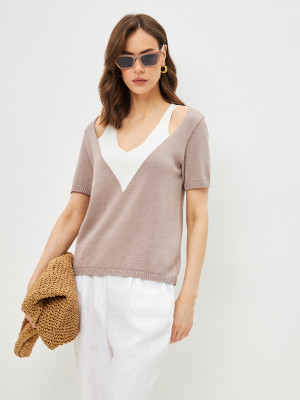 Оригинальный комбинированный джемпер серо-бежевого цвета ВТЛ-67