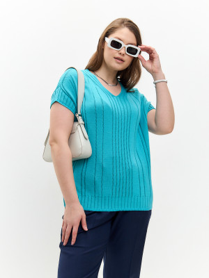 Джемпер со спущенным плечом лазурного цвета ВТЛ-69