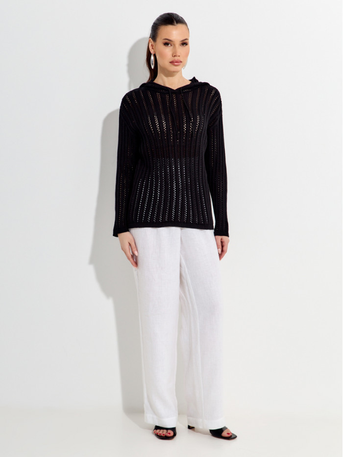 Ажурный джемпер с капюшоном черного цвета ВТЛ-76