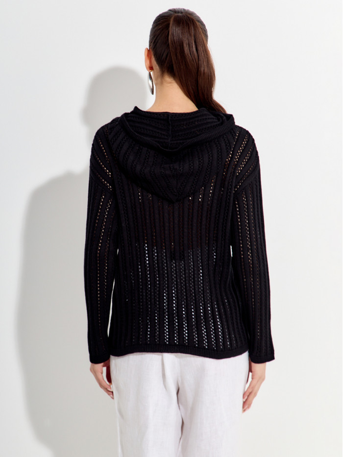 Ажурный джемпер с капюшоном черного цвета ВТЛ-76