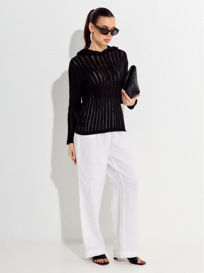 Ажурный джемпер с капюшоном черного цвета ВТЛ-76