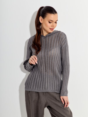 Ажурный джемпер с капюшоном серого цвета ВТЛ-76