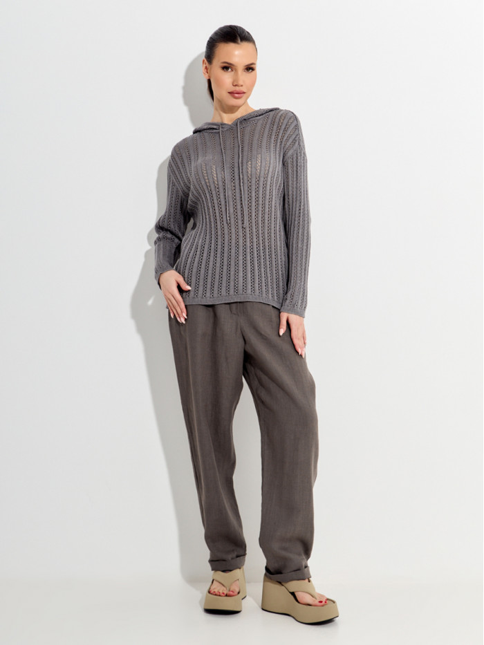 Ажурный джемпер с капюшоном серого цвета ВТЛ-76