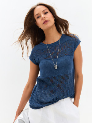 Ажурный легкий джемпер индиго цвета ВТЛ-80