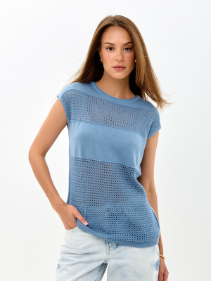 Ажурный легкий джемпер серо-голубого цвета ВТЛ-80