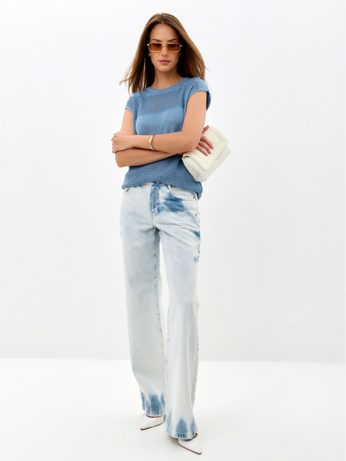 Ажурный легкий джемпер серо-голубого цвета ВТЛ-80