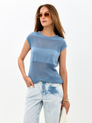 Ажурный легкий джемпер серо-голубого цвета ВТЛ-80