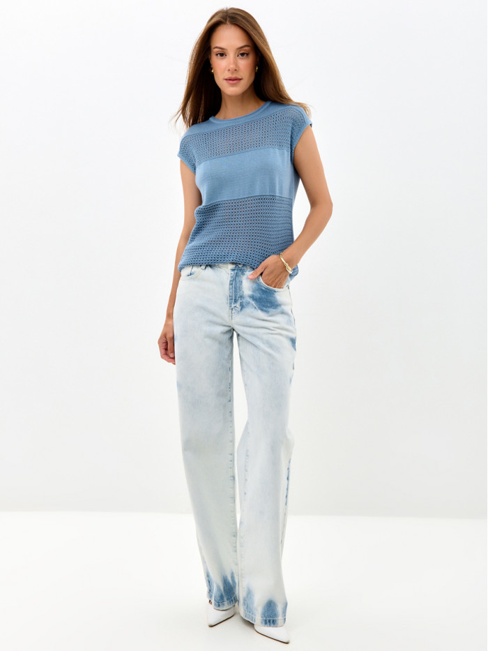 Ажурный легкий джемпер серо-голубого цвета ВТЛ-80