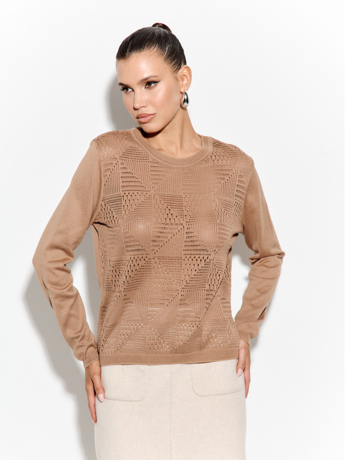 Ажурный легкий джемпер песочного цвета ВТЛ-82